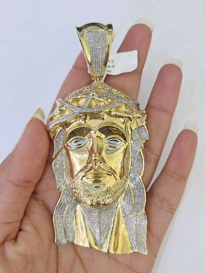 Real 10K Diamond Jesus Head Charm Yellow Gold Pendant Genuine Real - Reva Jeweler