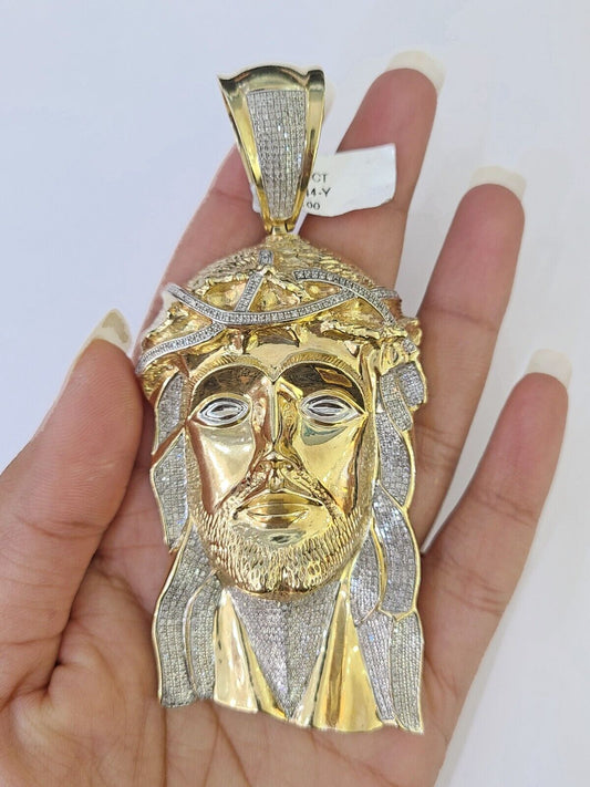 Real 10K Diamond Jesus Head Charm Yellow Gold Pendant Genuine Real - Reva Jeweler