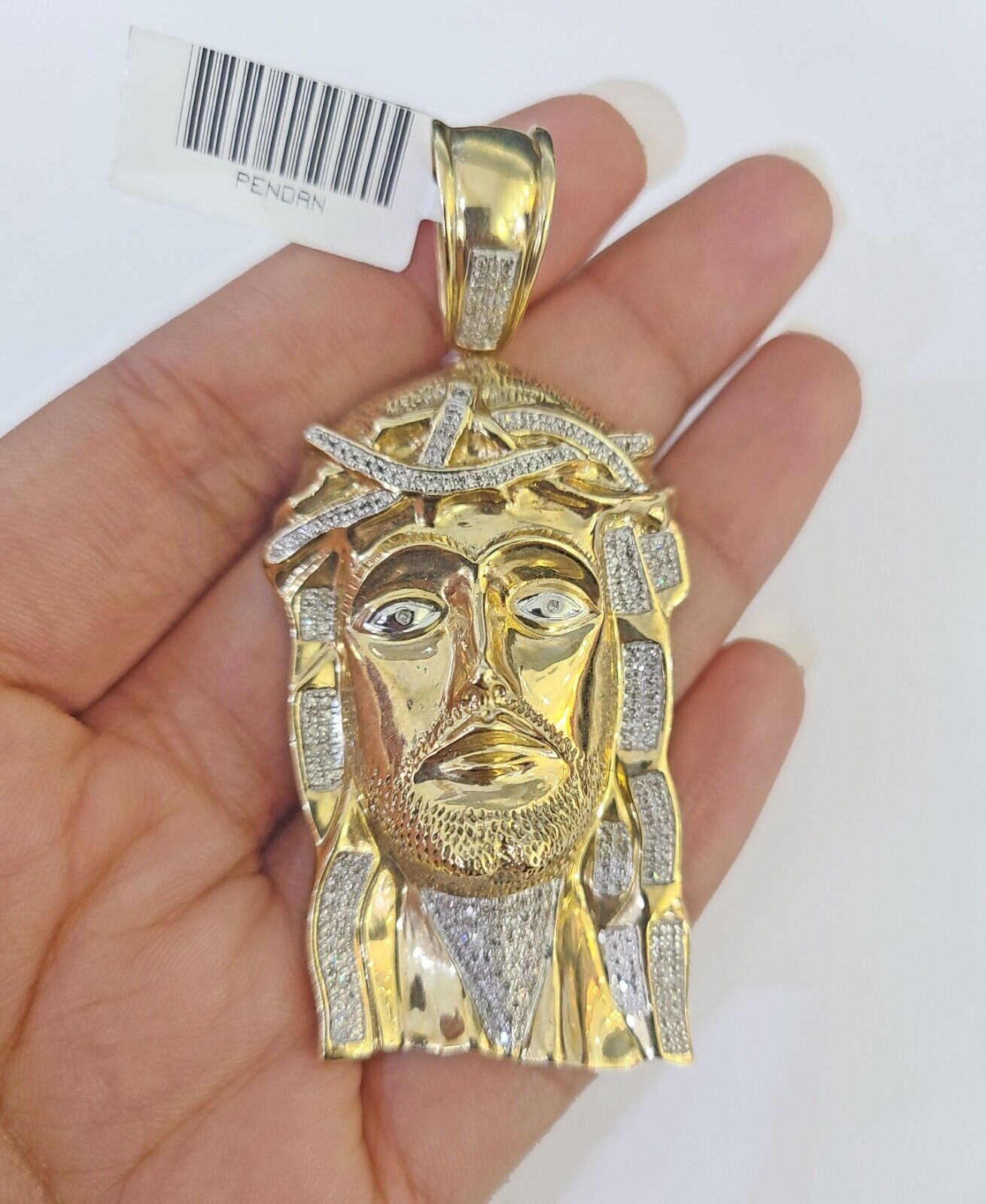 Real 10K Diamond Jesus Head Charm Yellow Gold Pendant Genuine Real - GoldenlinQ
