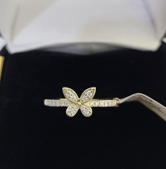 Real 10k Diamond Ladies Ring Butterfly Yellow Gold Women Casual Genuine - Reva Jeweler