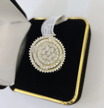 Real 10k Diamond Ladies Ring Circular Yellow Gold Women Casual Genuine - Reva Jeweler