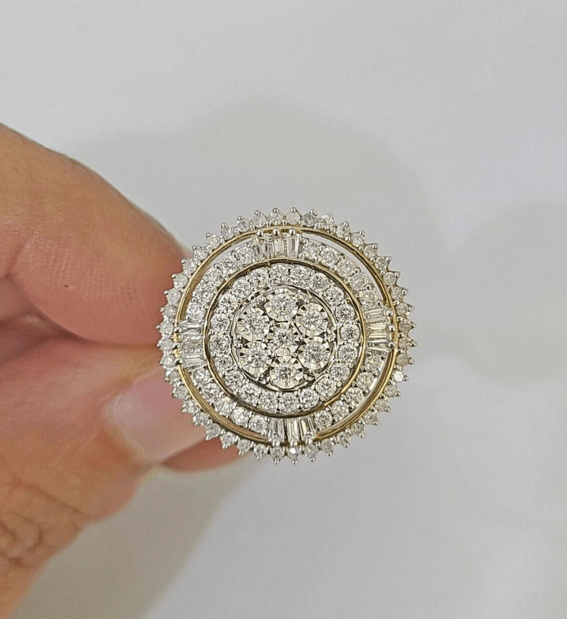 Real 10k Diamond Ladies Ring Circular Yellow Gold Women Casual Genuine - Reva Jeweler