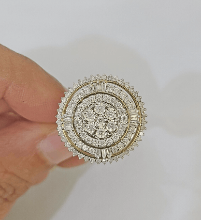 Real 10k Diamond Ladies Ring Circular Yellow Gold Women Casual Genuine - Reva Jeweler