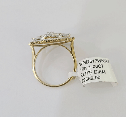 Real 10k Diamond Ladies Ring Circular Yellow Gold Women Casual Genuine - Reva Jeweler