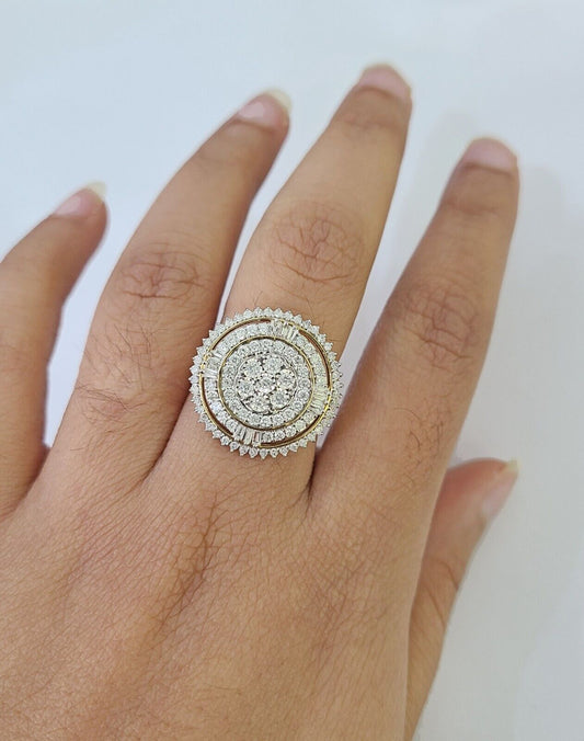 Real 10k Diamond Ladies Ring Circular Yellow Gold Women Casual Genuine - Reva Jeweler