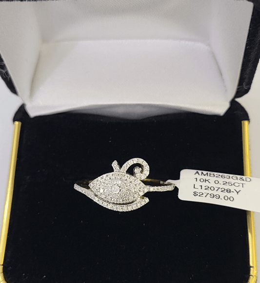 Real 10k Diamond Ladies Ring Evil Eye Yellow Gold Women Casual Genuine - Reva Jeweler