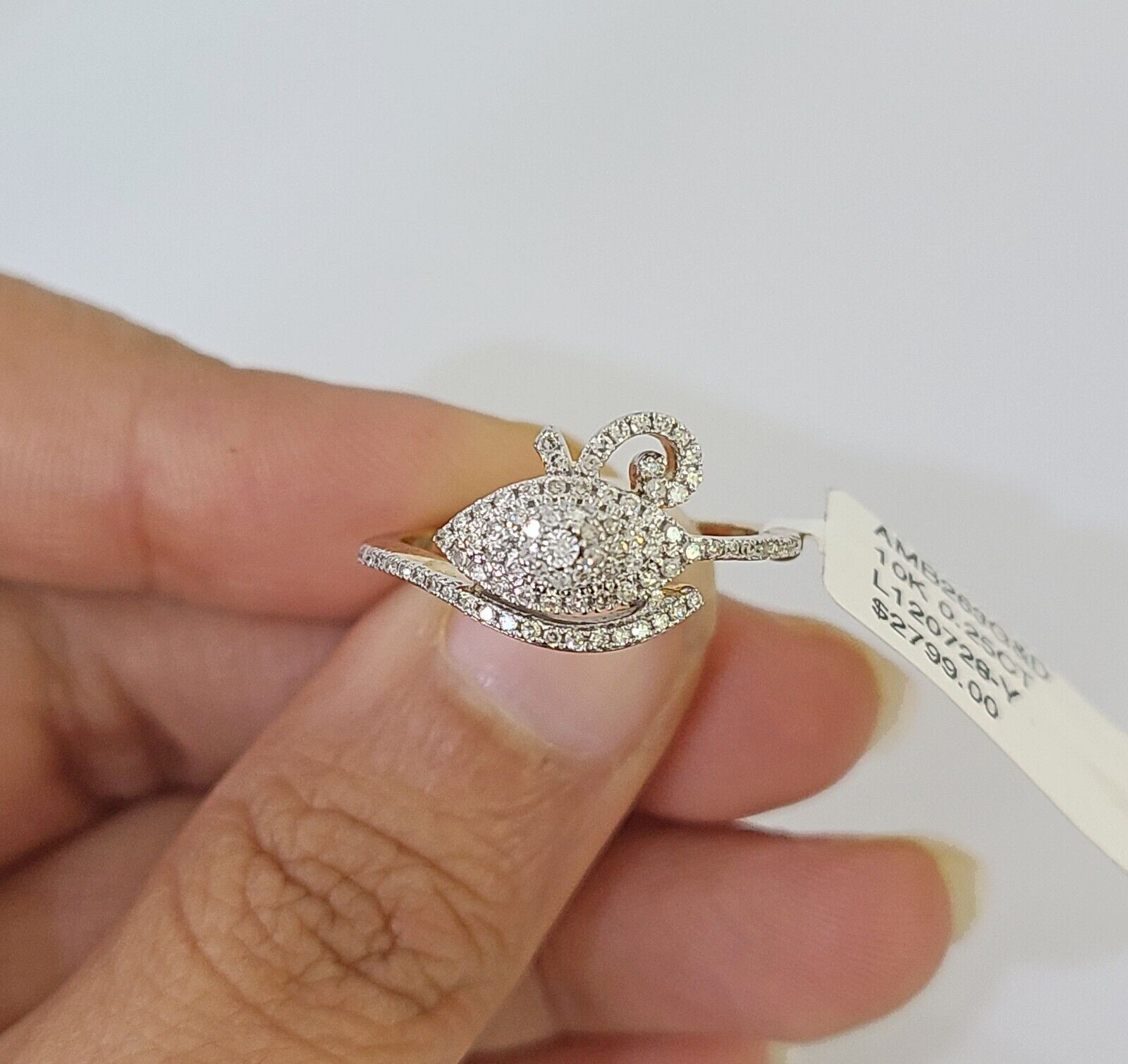 Real 10k Diamond Ladies Ring Evil Eye Yellow Gold Women Casual Genuine - Reva Jeweler