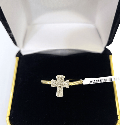 Real 10k Diamond Ladies Ring Jesus Cross Yellow Gold Women Casual - GoldenlinQ