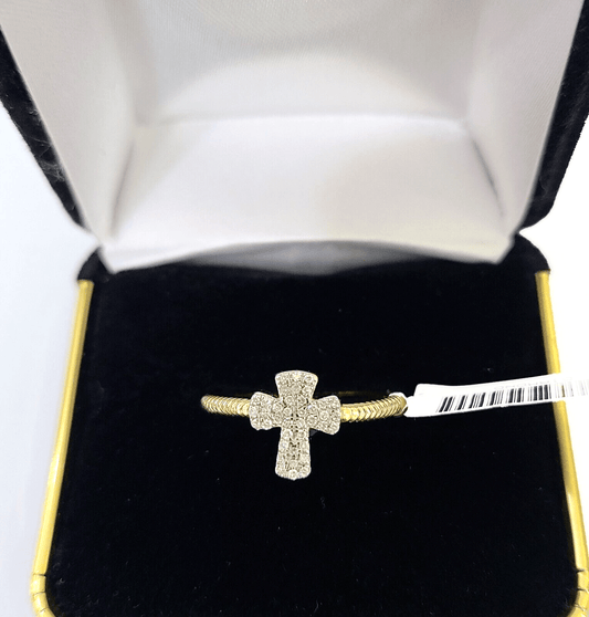 Real 10k Diamond Ladies Ring Jesus Cross Yellow Gold Women Casual - GoldenlinQ