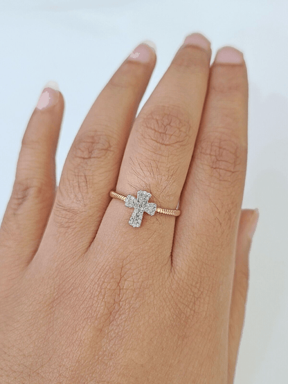 Real 10k Diamond Ladies Ring Jesus Cross Yellow Gold Women Casual - GoldenlinQ