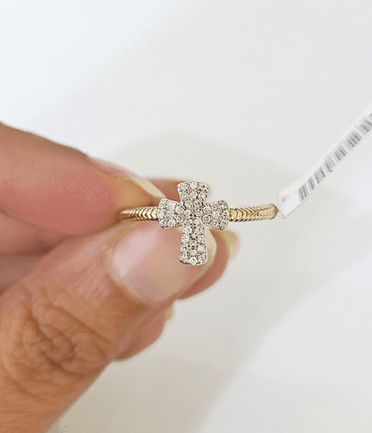 Real 10k Diamond Ladies Ring Jesus Cross Yellow Gold Women Casual - GoldenlinQ
