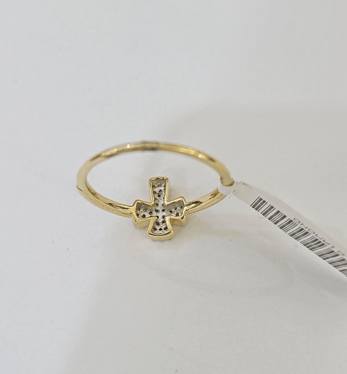 Real 10k Diamond Ladies Ring Jesus Cross Yellow Gold Women Casual - GoldenlinQ