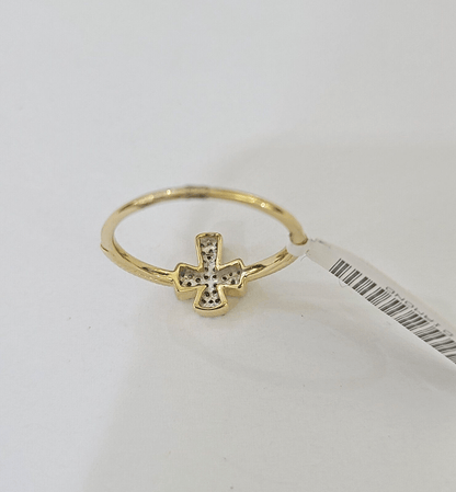 Real 10k Diamond Ladies Ring Jesus Cross Yellow Gold Women Casual - GoldenlinQ