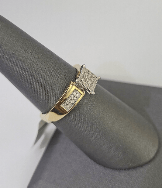 Real 10k Diamond Ladies Ring Yellow Gold Women Casual Genuine Wedding - GoldenlinQ