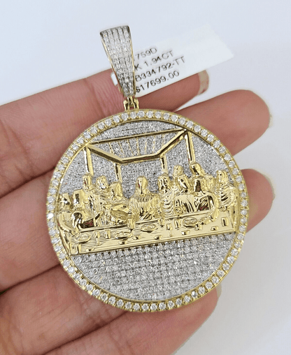 Real 10K Diamond Last Supper Pendent Charm Yellow Gold 2" Inch Genuine - Reva Jeweler