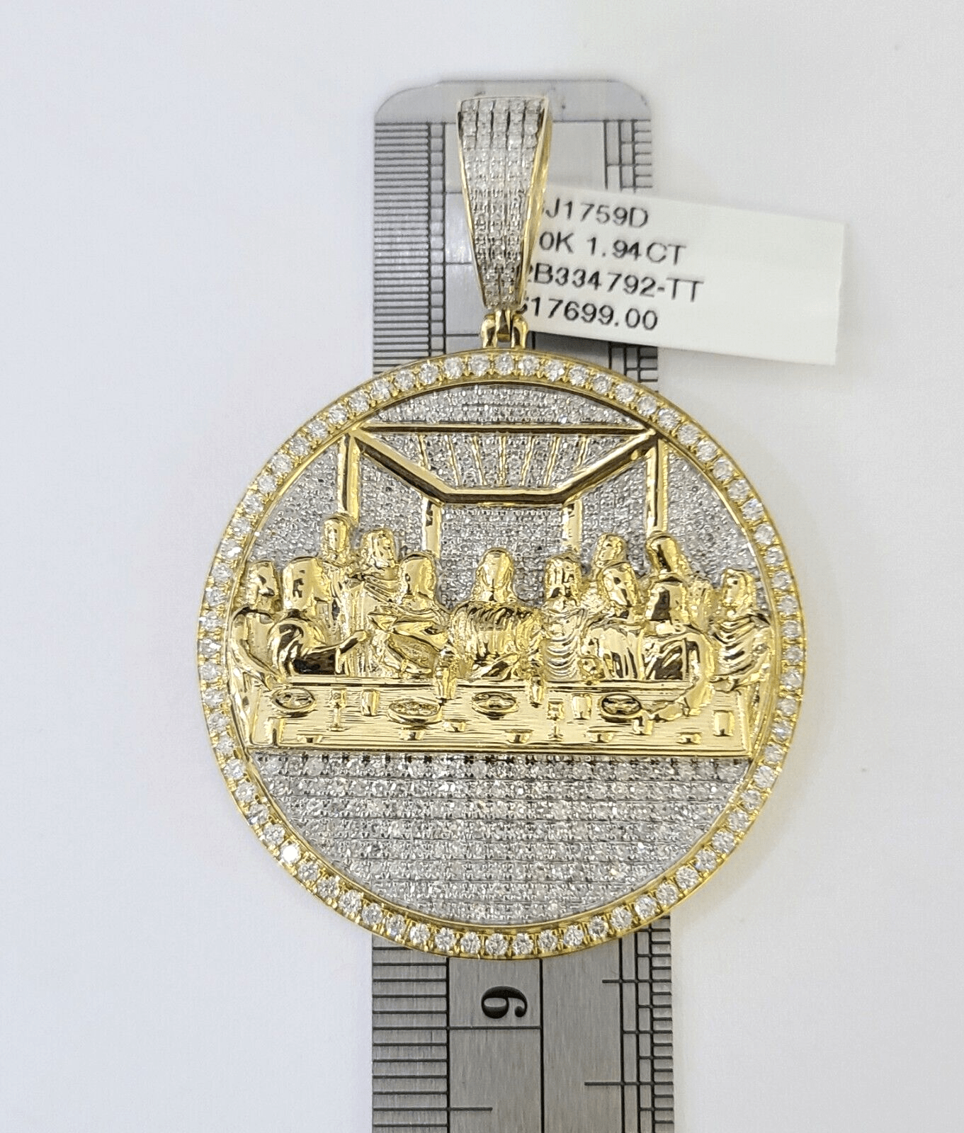 Real 10K Diamond Last Supper Pendent Charm Yellow Gold 2" Inch Genuine - Reva Jeweler