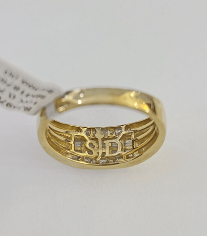 Real 10k Diamond Mens Ring Band Yellow Gold Wedding Genuine Natural - GoldenlinQ