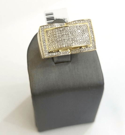 Real 10k Diamond Ring Men 10kt Yellow Gold 0.80 Natural Diamond Pave Casual Ring - Reva Jeweler