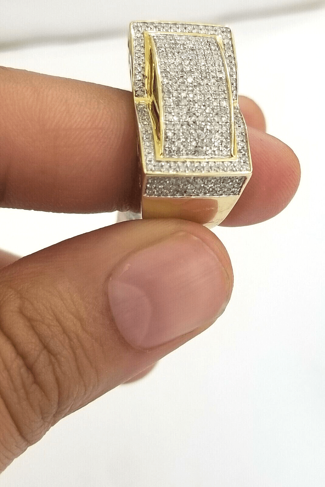 Real 10k Diamond Ring Men 10kt Yellow Gold 0.80 Natural Diamond Pave Casual Ring - Reva Jeweler