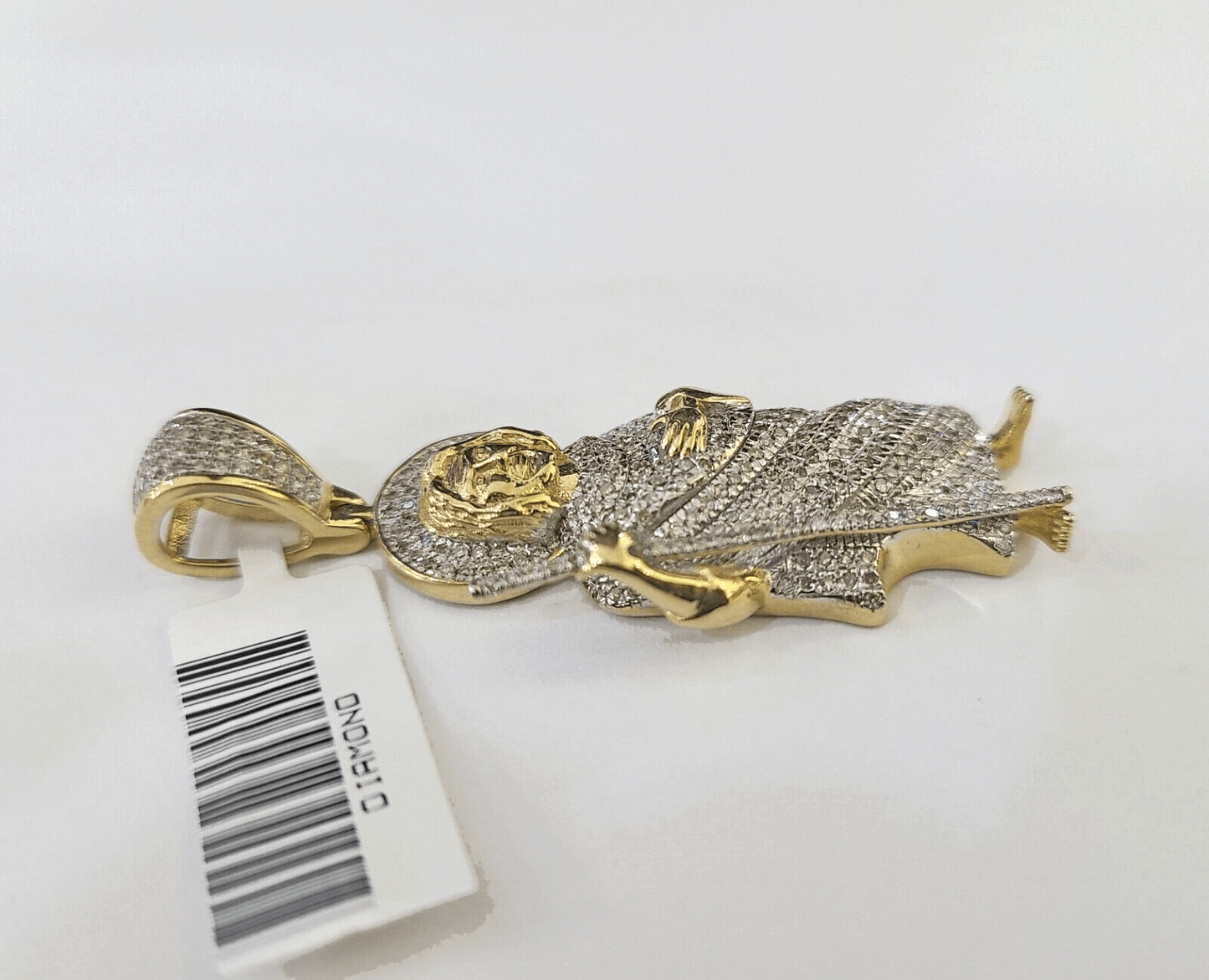 Real 10K Diamond St Jude Charm 2" Yellow Gold Pendant Genuine Real - GoldenlinQ