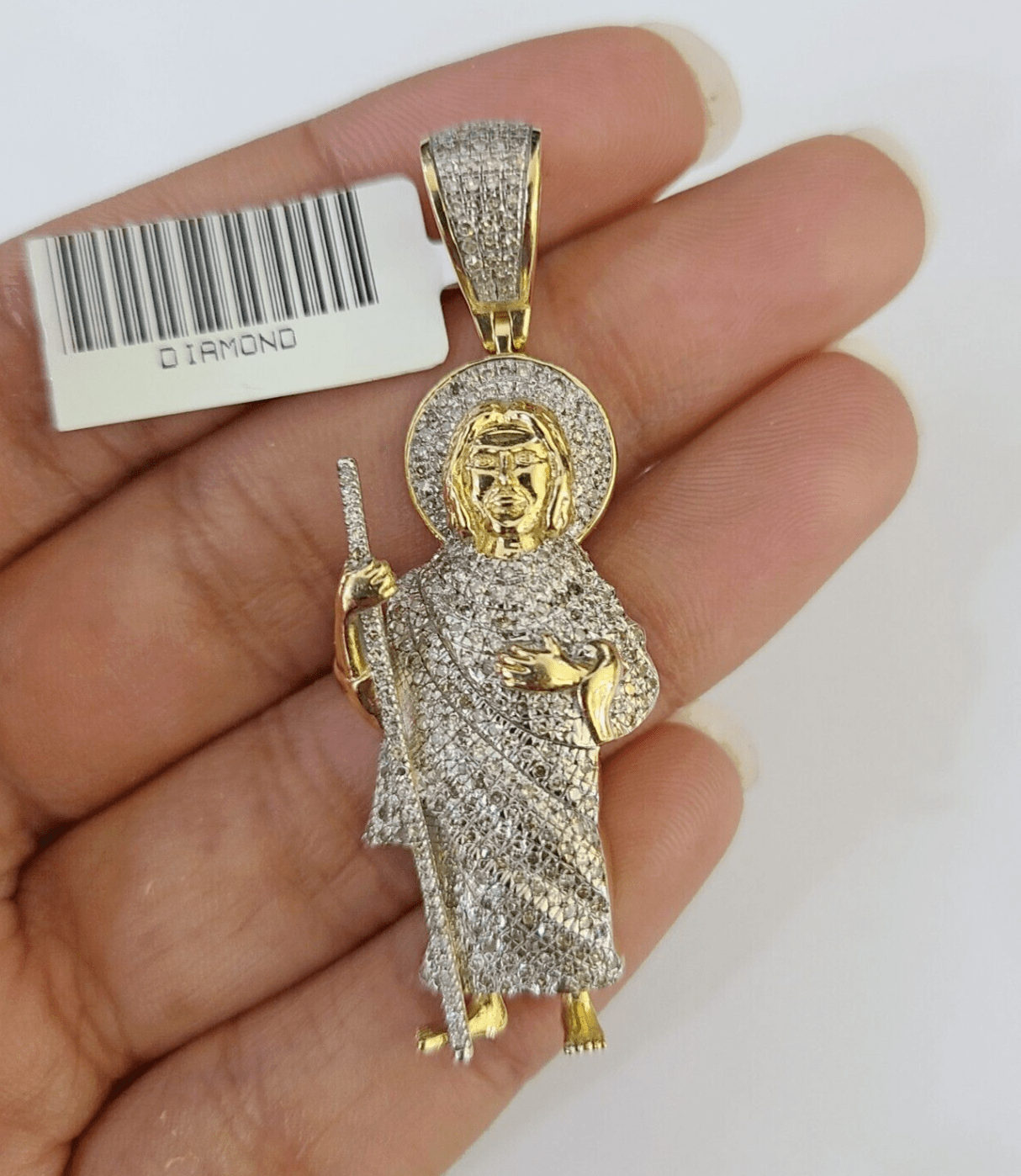 Real 10K Diamond St Jude Charm 2" Yellow Gold Pendant Genuine Real - GoldenlinQ
