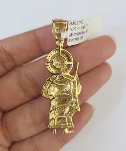 Real 10K Diamond St Jude Charm 2" Yellow Gold Pendant Genuine Real - GoldenlinQ