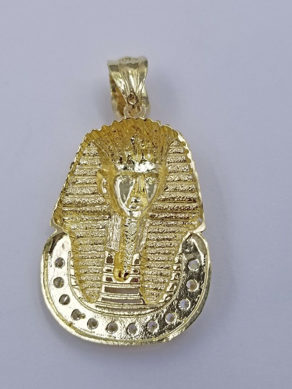 Real 10k Figaro Chain 24" Inch Diamond Cut 1.5 Inch Pharaoh Head Charm Pendant - Reva Jeweler