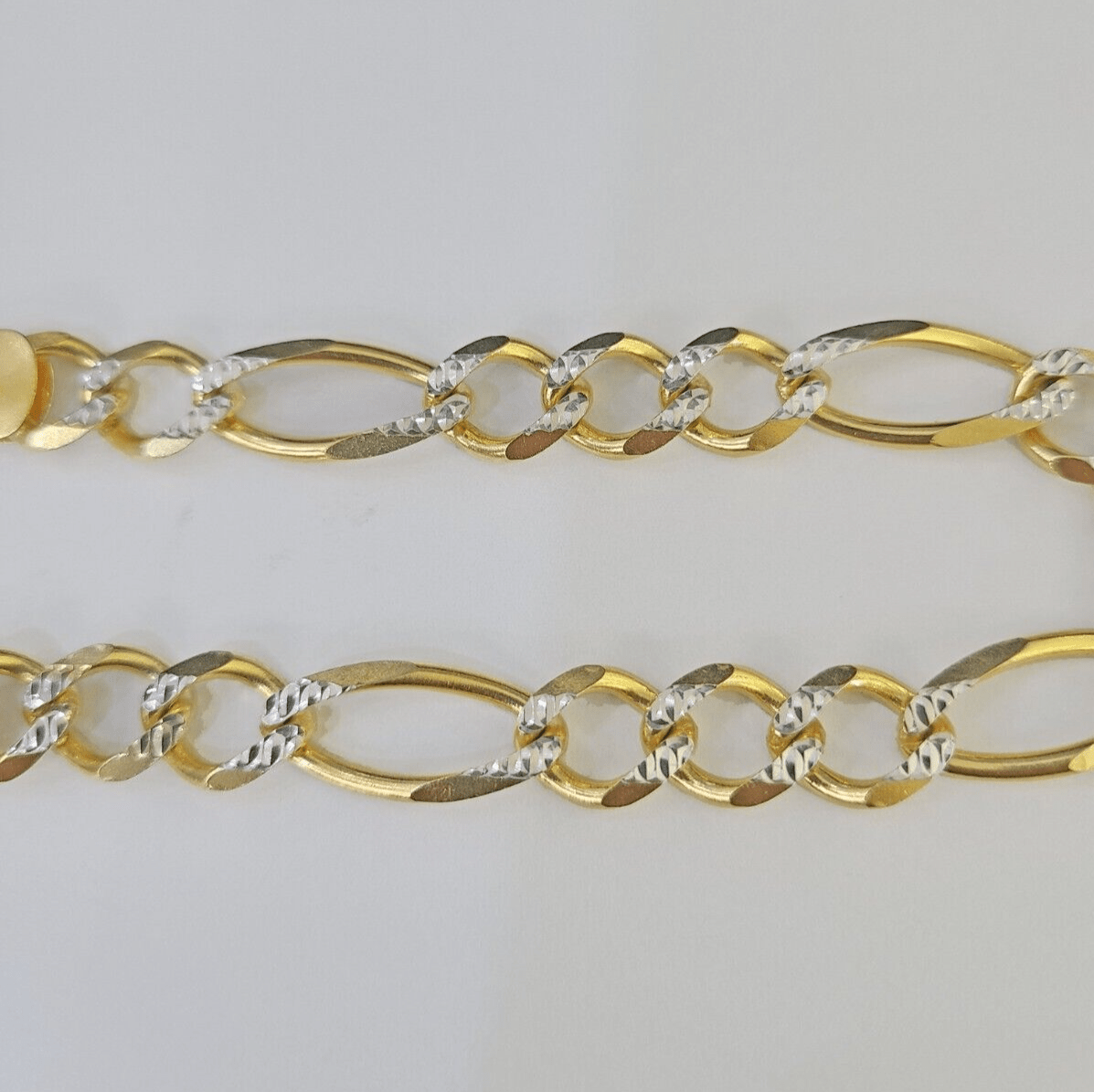 Real 10k Figaro link Bracelet Yellow Gold 9mm 8.5" Inches Solid Diamond Cut - GoldenlinQ