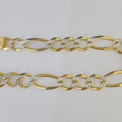 Real 10k Figaro link Bracelet Yellow Gold 9mm 8.5" Inches Solid Diamond Cut - GoldenlinQ