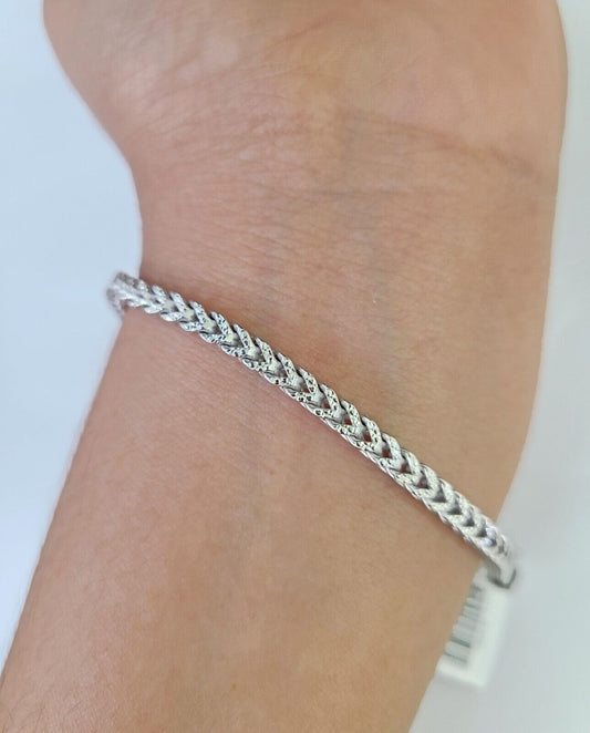 Real 10K Franco Bracelet White Gold 3mm 8.5Inch Lobster Lock Genuine - GoldenlinQ