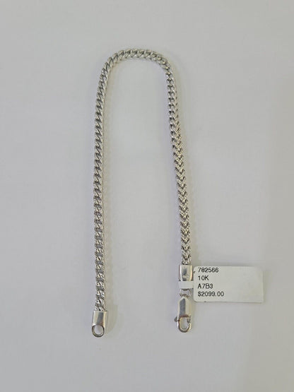 Real 10K Franco Bracelet White Gold 3mm 8.5Inch Lobster Lock Genuine - GoldenlinQ