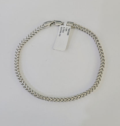Real 10K Franco Bracelet White Gold 3mm 8.5Inch Lobster Lock Genuine - GoldenlinQ