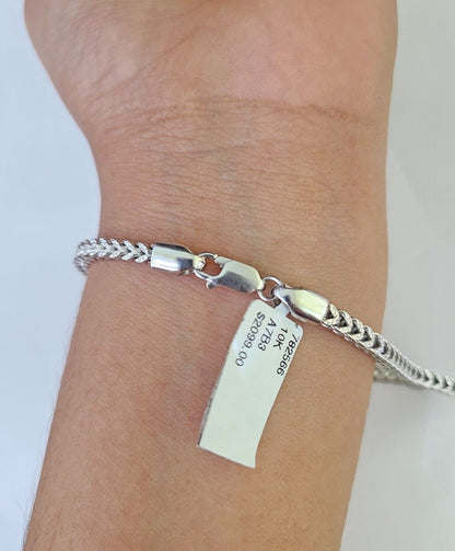 Real 10K Franco Bracelet White Gold 3mm 8.5Inch Lobster Lock Genuine - GoldenlinQ