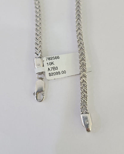 Real 10K Franco Bracelet White Gold 3mm 8.5Inch Lobster Lock Genuine - GoldenlinQ