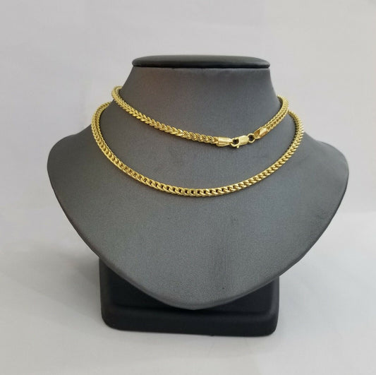Real 10k Franco Yellow gold Chain 3mm 26 inch necklace lobster lock 10kt - Reva Jeweler