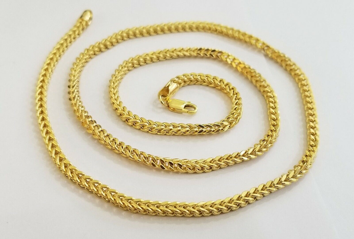 Real 10k Franco Yellow gold Chain 3mm 26 inch necklace lobster lock 10kt - Reva Jeweler
