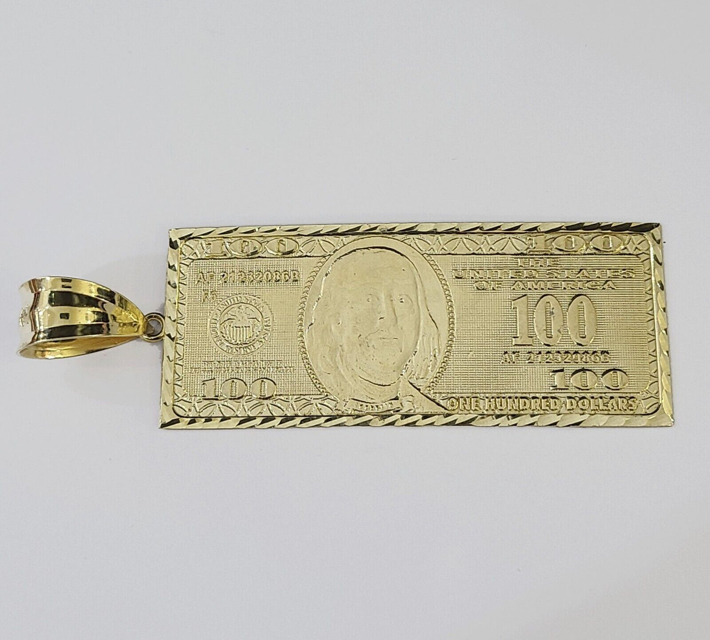 Real 10K Gold 100 Dollar Bill Charm Diamond Cut 10kt yellow Gold Charm - Reva Jeweler
