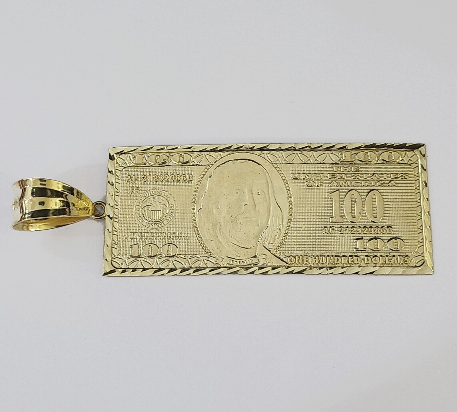 Real 10K Gold 100 Dollar Bill Charm Diamond Cut 10kt yellow Gold Charm - Reva Jeweler