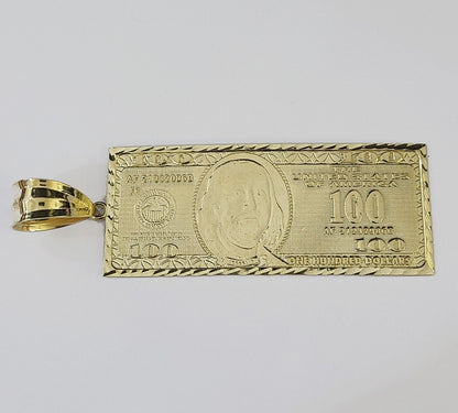 Real 10K Gold 100 Dollar Bill Charm Diamond Cut 10kt yellow Gold Charm - Reva Jeweler