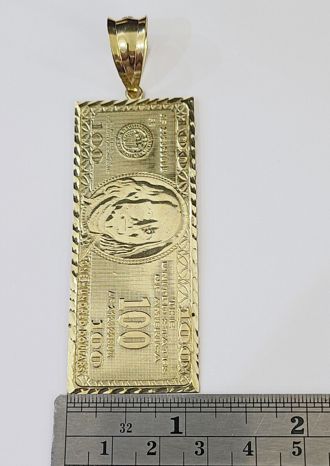 Real 10K Gold 100 Dollar Bill Charm Diamond Cut 10kt yellow Gold Charm - Reva Jeweler