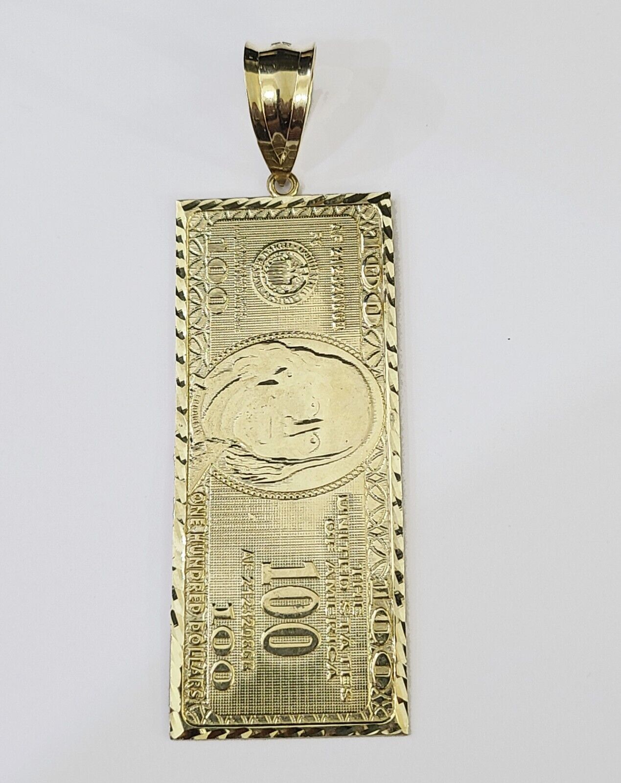 Real 10K Gold 100 Dollar Bill Charm Diamond Cut 10kt yellow Gold Charm - Reva Jeweler
