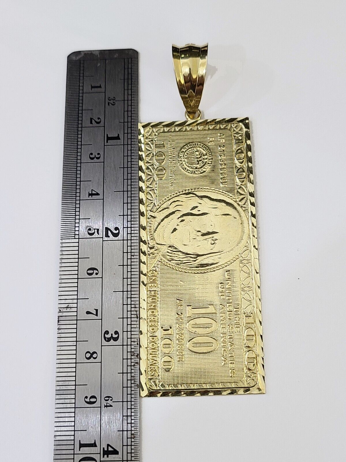 Real 10K Gold 100 Dollar Bill Charm Diamond Cut 10kt yellow Gold Charm - Reva Jeweler