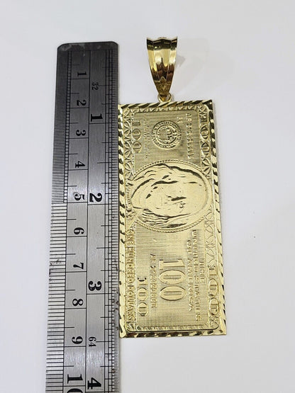 Real 10K Gold 100 Dollar Bill Charm Diamond Cut 10kt yellow Gold Charm - Reva Jeweler