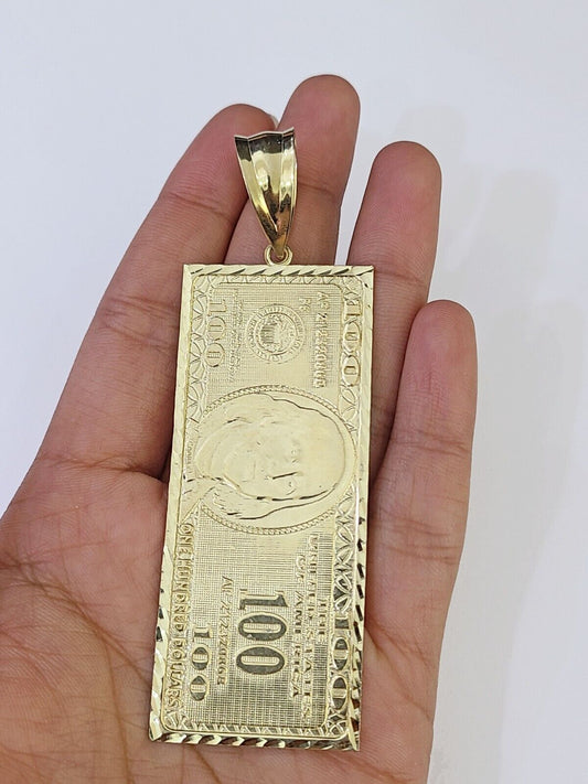 Real 10K Gold 100 Dollar Bill Charm Diamond Cut 10kt yellow Gold Charm - Reva Jeweler