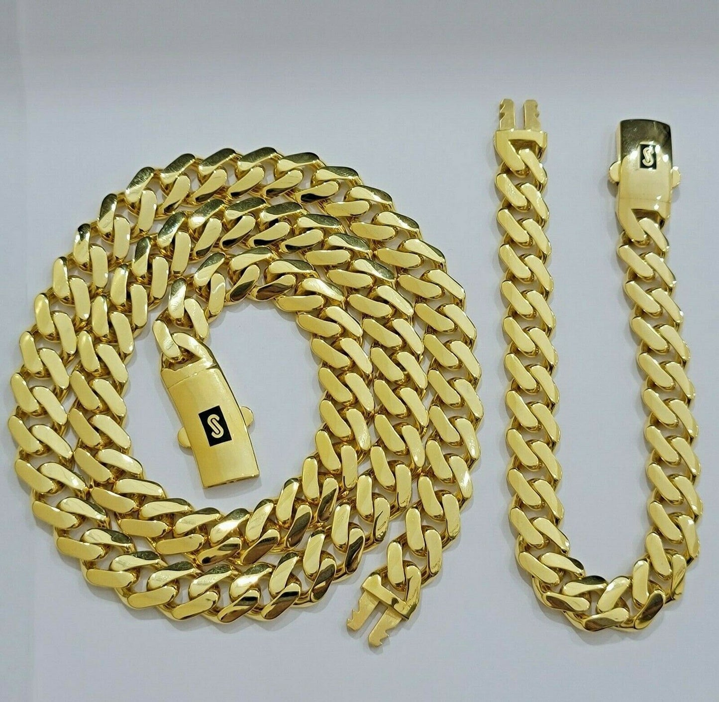 Real 10k Gold 11mm Chain 26" Bracelet 8" SET Cuban Royal Link Necklace MEN'S - Reva Jeweler