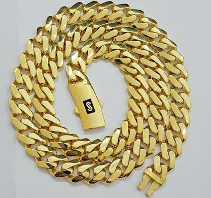 Real 10k Gold 15mm Mens Chain Royal Link Miami Cuban Monaco 22" Short Necklace - Reva Jeweler