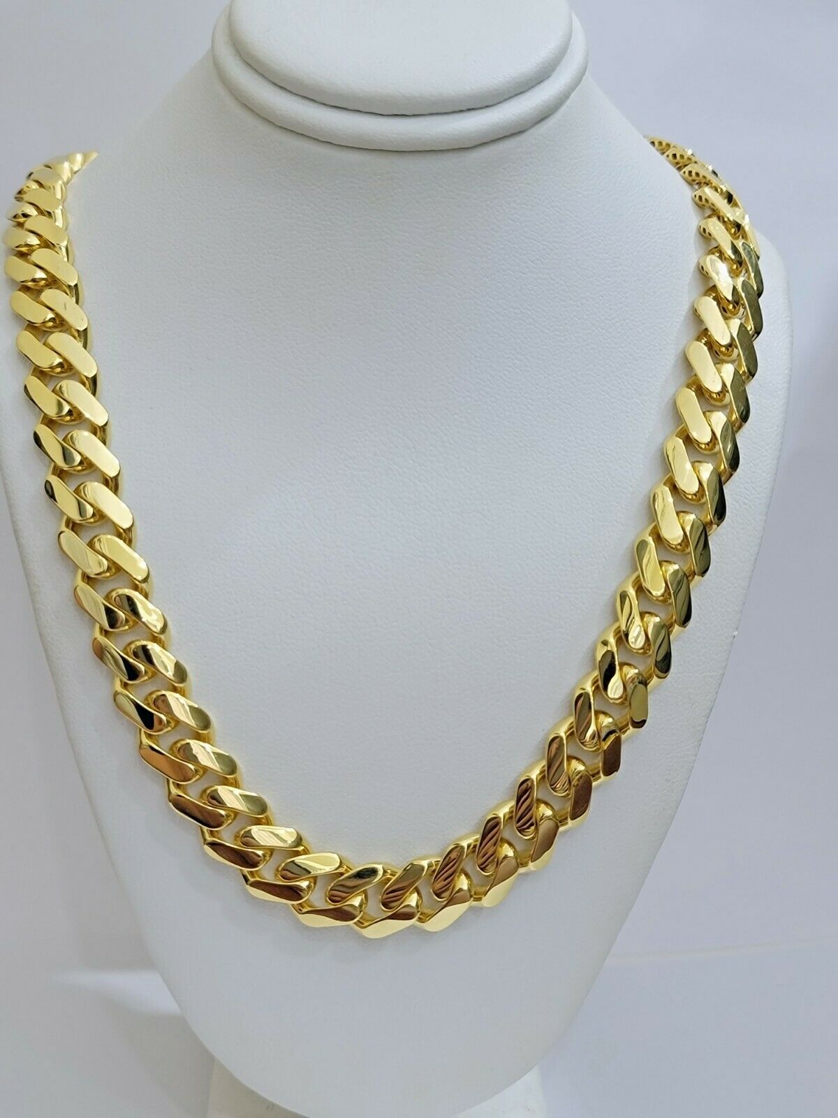 Real 10k Gold 15mm Mens Chain Royal Link Miami Cuban Monaco 24" Plain Necklace - Reva Jeweler