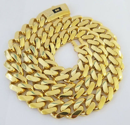 Real 10k Gold 15mm Mens Chain Royal Link Miami Cuban Monaco 24" Plain Necklace - Reva Jeweler