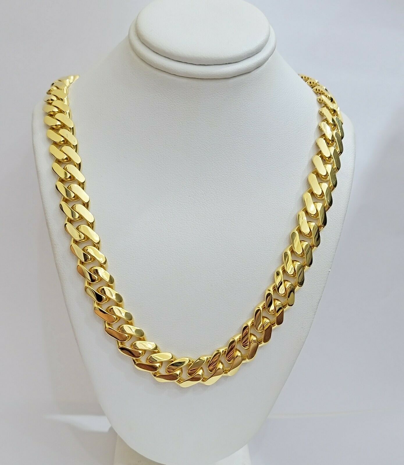 Real 10k Gold 15mm Mens Chain Royal Link Miami Cuban Monaco 24" Plain Necklace - Reva Jeweler