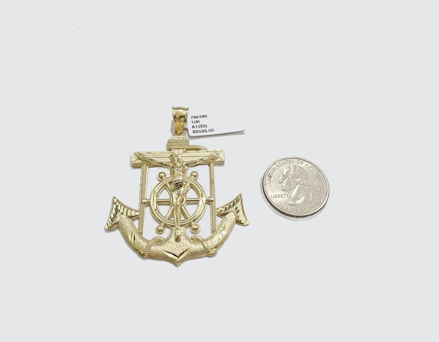 Real 10k Gold Anchor Jesus Cross Charm Pendant 10kt Yellow Gold Men Women - Reva Jeweler